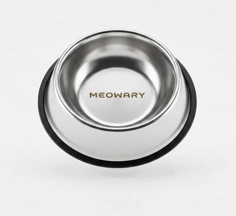 Meowary Stainless Steel Pet Bowl with Black Silicone Base for Dogs and Cats