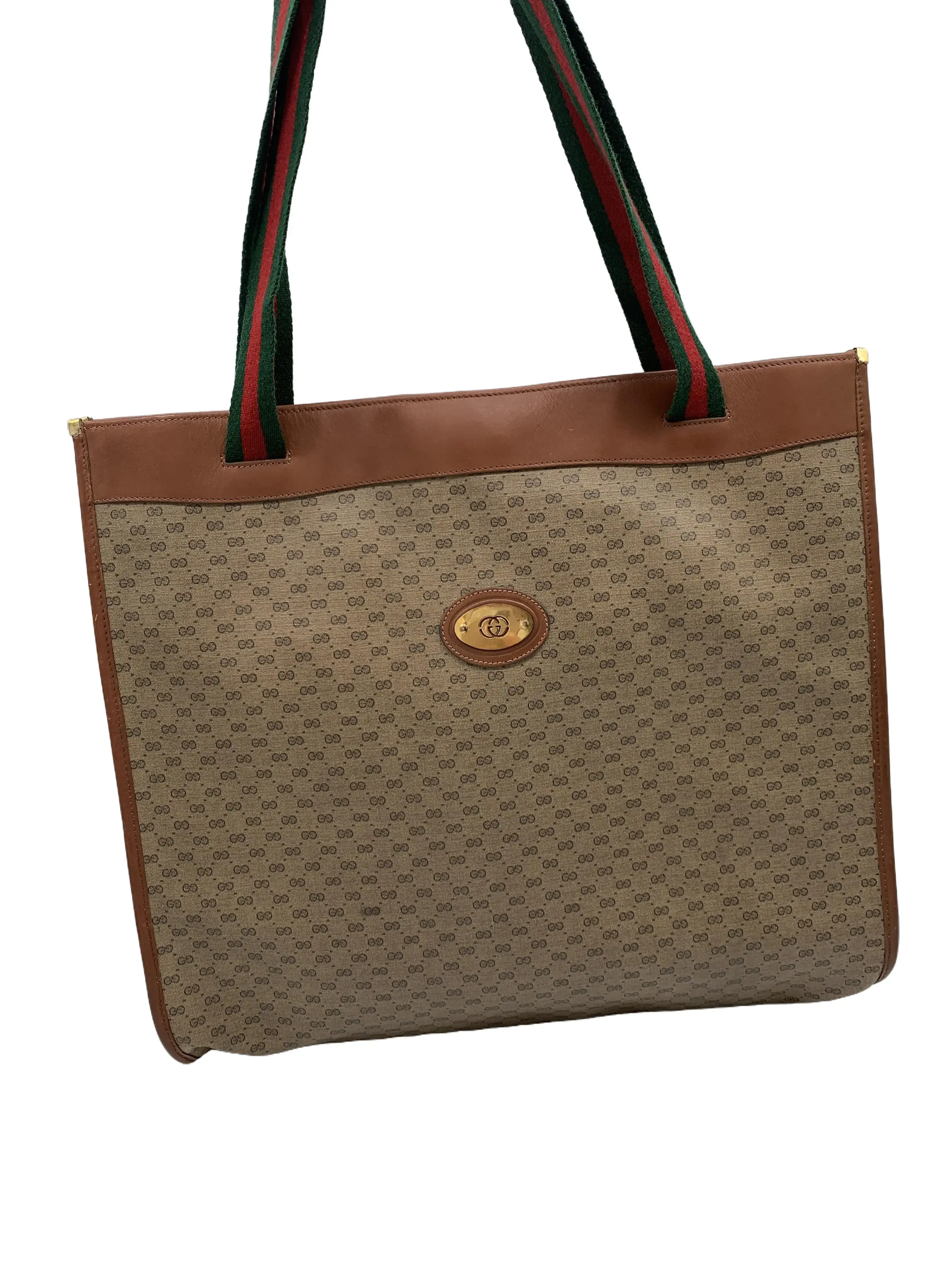 Pre-owned GUCCI Classic Monogram Web Strap Tote Bag/wj07631038/1038