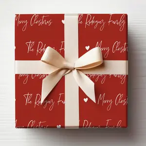 Modern Calligraphy Wrapping Paper Custom Name Christmas Wrapping Paper Roll Red Wrapping Paper Customized Name Christmas Gift Wrapping
