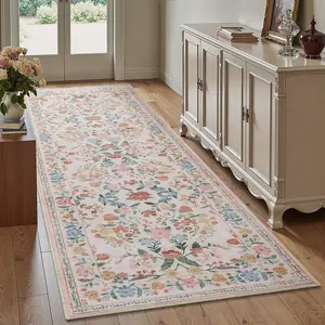 Fashionable Farmhouse Floral Pattern Decorative Carpet, Foldable Washable Non-Slip Plush, Large Easy Care Mat for Living Room Bedroom Kitchen, Floral Area Rug, Boho Area Rugs