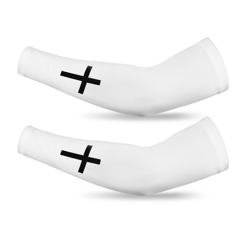 Cross Arm Sleeves 2 Pairs Polyester Religious Compression Cooling Arm Sleeves for Men Women Football Basketball Baseball Running Cycling Outdoor Activities Sleeve with Piping