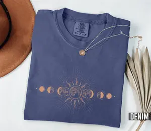 [Sale Up To 50%] Celestial Comfort Colors Shirt, Boho Moon Phase Tee