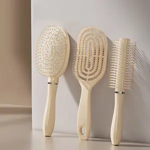 3-Pack Curling Brush Set, Detangling Hairbrush, Puff Round Cylinder Roller Comb, Bone Massage Cushion Hair Styling Tool, Single Item Pack, Salon Styling Brush, Detangler Brush