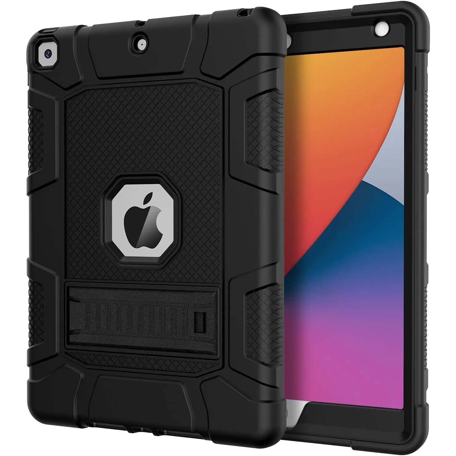 Case for iPad 9th Generation/iPad 8th Generation/iPad 7th Generation (10.2 Inch, 2021/2020/2019 Model), Heavy Duty Shockproof Rugged Protective Case for iPad 10.2 inch, Black