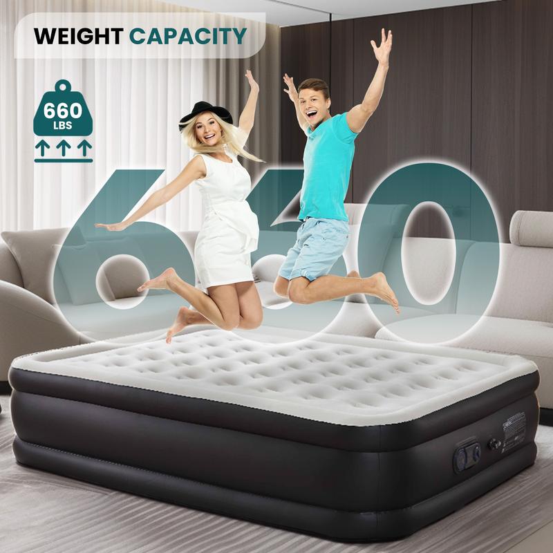 Air Mattress - Inflatable Blow Up Mattress Airbed with Built-in Pump, Double Height, Adjustable Portable for Home or Camping