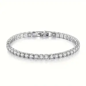 Moissanite Tennis Bracelet For Women and Men, 925 Silver Round Chain SparklingSolitaire Precious Birthday Valentine's Day Wedding Christmas Brides Jewelry Gift Teen Girl Women