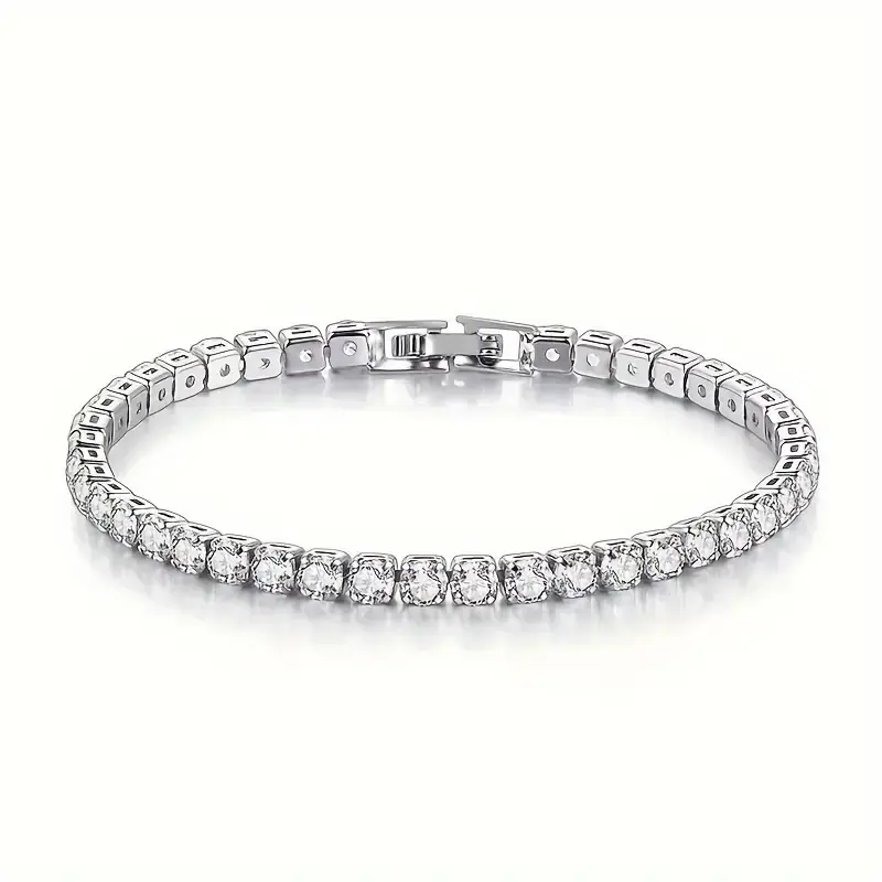 Moissanite Tennis Bracelet For Women and Men, 925 Silver Round Chain SparklingSolitaire Precious Birthday Valentine's Day Wedding Christmas Brides Jewelry Gift Teen Girl Women