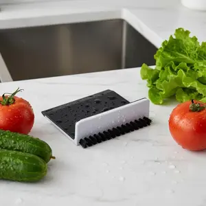 Black Multifunctional Kitchen Cleaning Squeegee Countertop Brush Wiper Fruit Vegetable Cleaner Home Kitchen Cleaning Tool Accessories