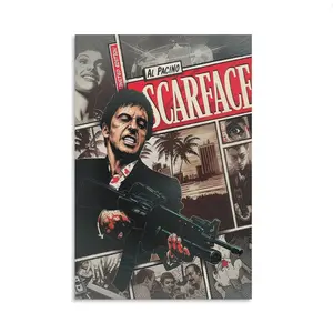 Scarface Comic Canvas Wall Art Pacino Classic Crime Movie Poster Print