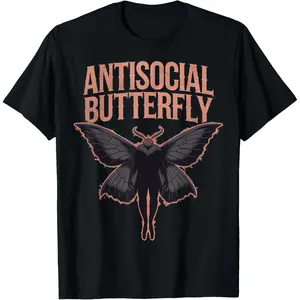 Casual Round Neck Shortsleeve Fashion Cotton Graphic Tees Streetwear Cryptid Cryptozoology Mothman Introvert Unisex-Adults Butterfly T-Shirt