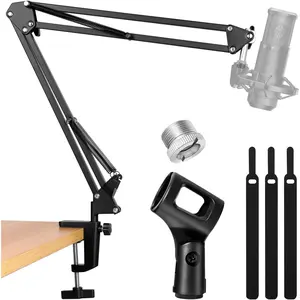 Microphone Stand Boom Arm, Mic Stand Desk Mount, Adjustable Suspension Boom Scissor Arm Stand for Podcasting Gaming Recording, Compatible with HyperX QuadCast, Blue Yeti Snowball and Other Mics