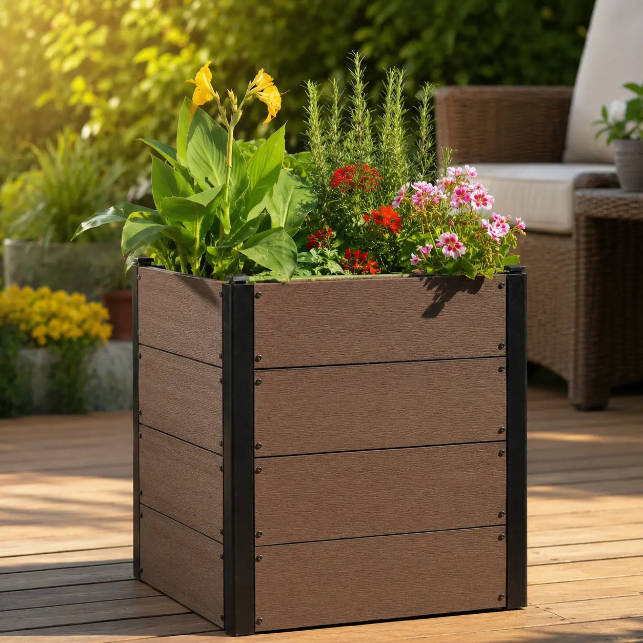 Garvee Raised Garden Bed, 19 x 19 x 18 in Wood Plastic Composite Outdoor Planter Box, Wood Look Square Garden Bed Kit for Vegetables, Herbs, Flowers, Plants and Patio Gardening