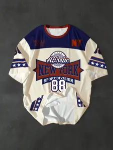 Men's New York Sports 88 Number T-Shirt, Sport Star Pattern Short Sleeve, Baseball Football Stylish Jersey Round Neck, Y2K Street Vintage Style