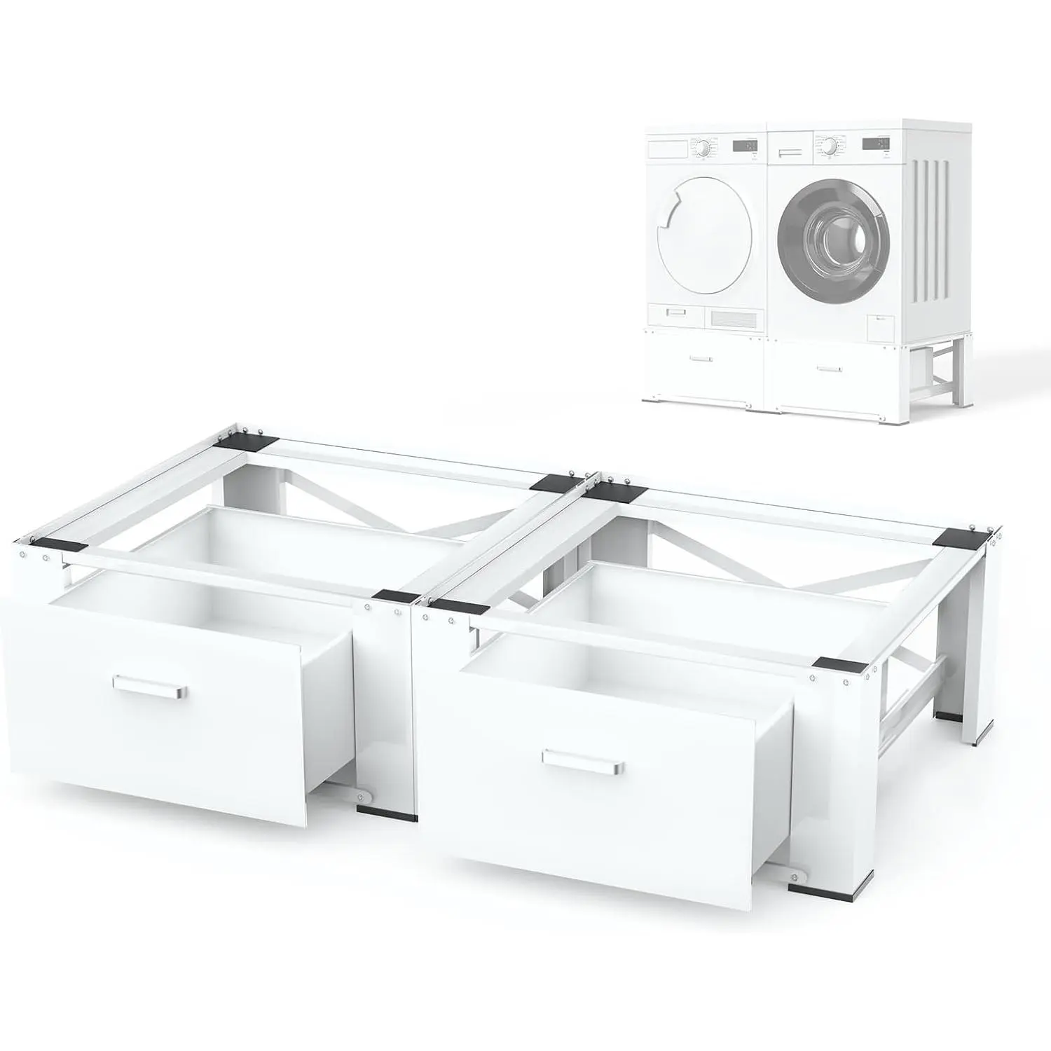 29" Washer Dryer Pedestal with Drawer - 2 Pack Laundry Pedestals for Washer and Dryer Stand, Steel Washing Machine Stand Raiser, 14.3'' Height White