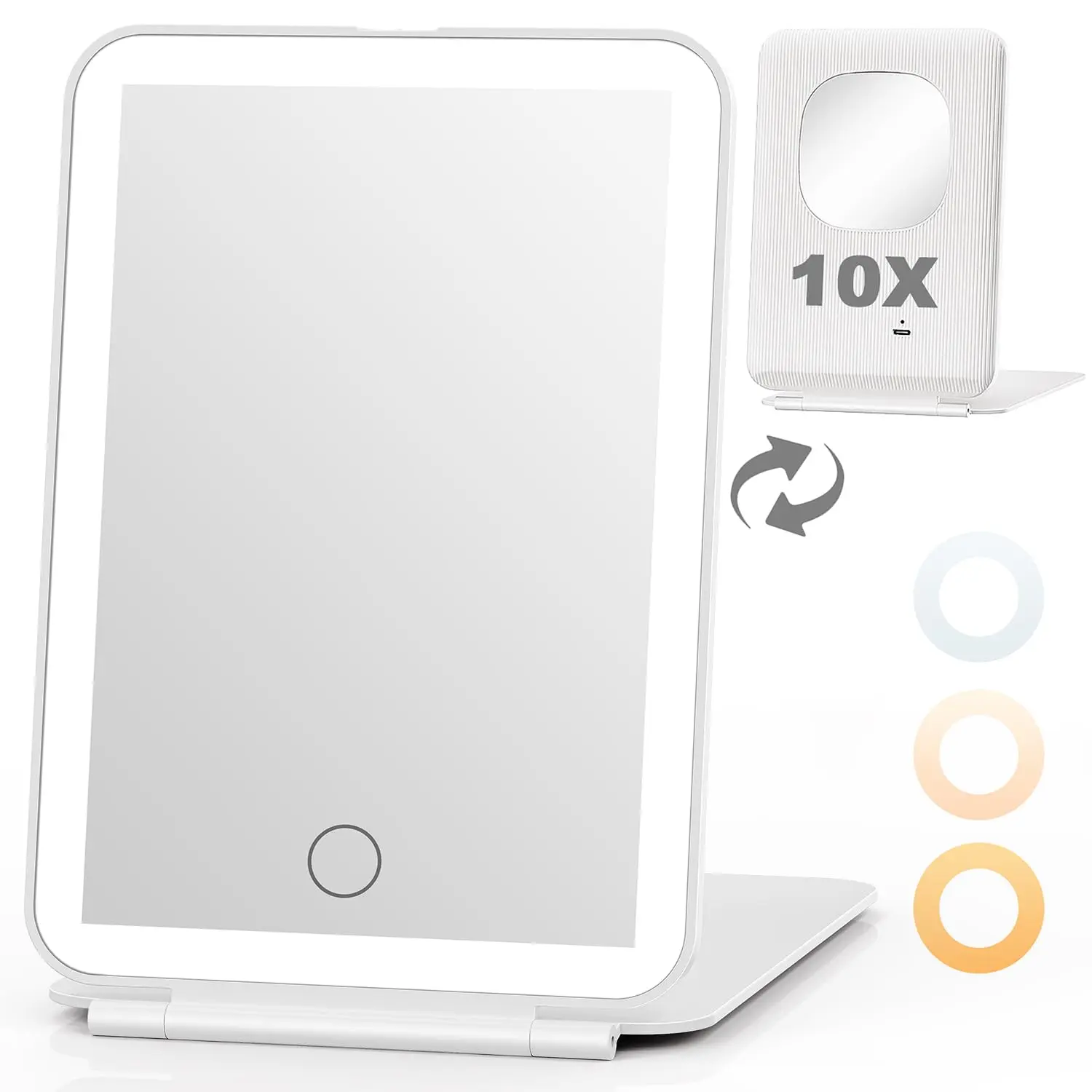 Rechargeable Led Dimmable Rectangular Glass Modern Travel Makeup Mirror with Light, Foldable Lightweight Portable Vanity Mirror for Home Decor