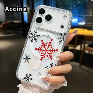Clear Phone Case for iPhone 17 16  Pro Max Plus 15 14 13 12 11 Air E Snowflake Symphony  Pattern Magnetic Sunction Acrylic Back Full Body Protective Cover