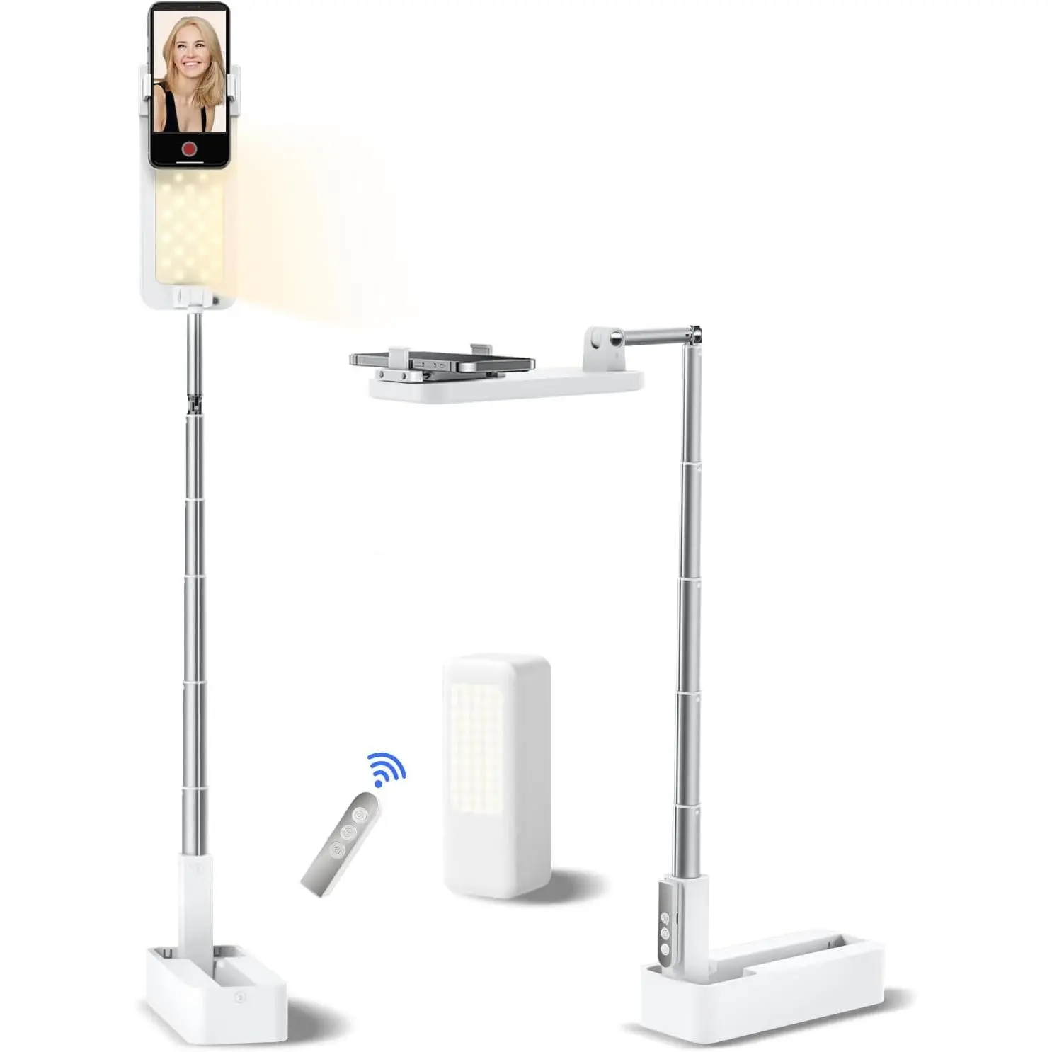 Overhead Phone Stand for Recording,Overhead Phone Mount, Foldable/Extendable/Rechargeable Phone Stand with Light& Remote, for Photo/Vlog Kit//Unboxing Video,Cooking.v10