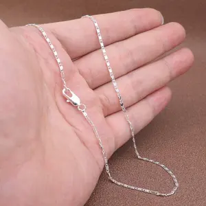925 silver plated flat necklace European style, 2mm chain, 40-76cm long, for women, suitable for daily wear, parties, weddings, gifts