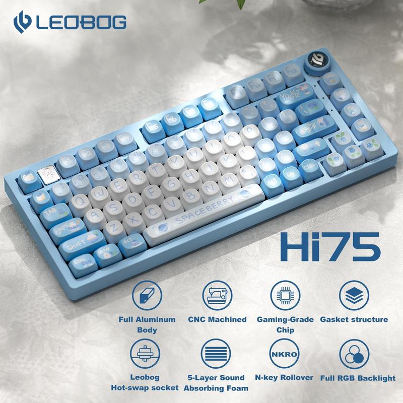 Hi75 Aluminum Alloy Mechanical Gaming Keyboard with Gasket-Mounted Functional Knob, Wired,75% Layout Hot Swappable RGB Backlit for Win PC - Purple Magic Bear