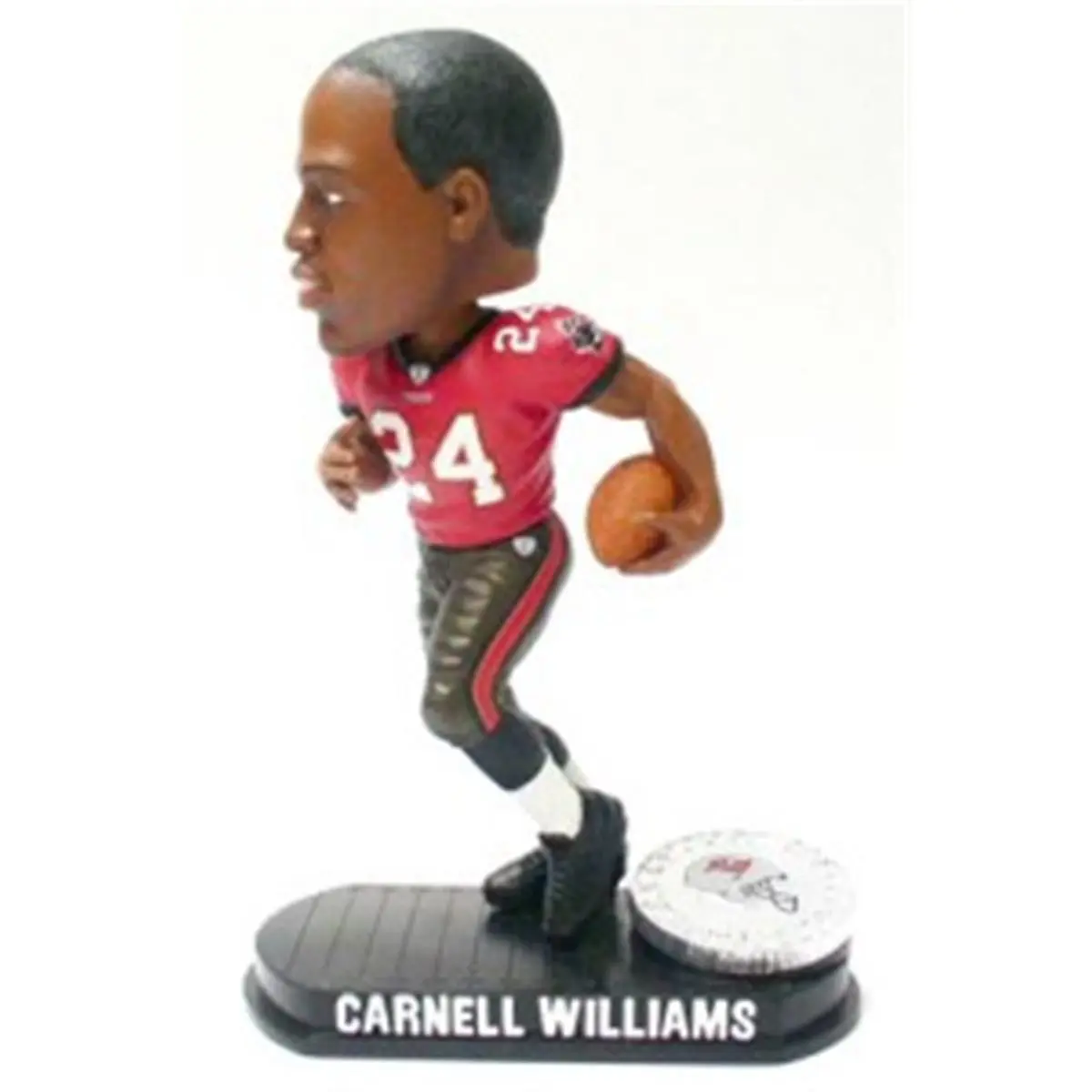 FOCO Tampa Bay Buccaneers Carnell Williams Black Base Bobblehead - 3"x5" Coin-Shaped Base, 8" Tall, Individually Hand-Numbered Forever Collectibles Sports Accessory with New Poses, Team Logo