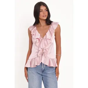 Orelia Ruffle Front Top - Pink