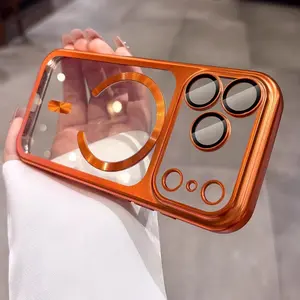 Phone Case - Premium Transparent Magnetic Soft Protective Case for Smartphone Iphone 17/16/15/Pro Max/Pro/Plus with Magsafe Wireless Charging, Original Orange Cover