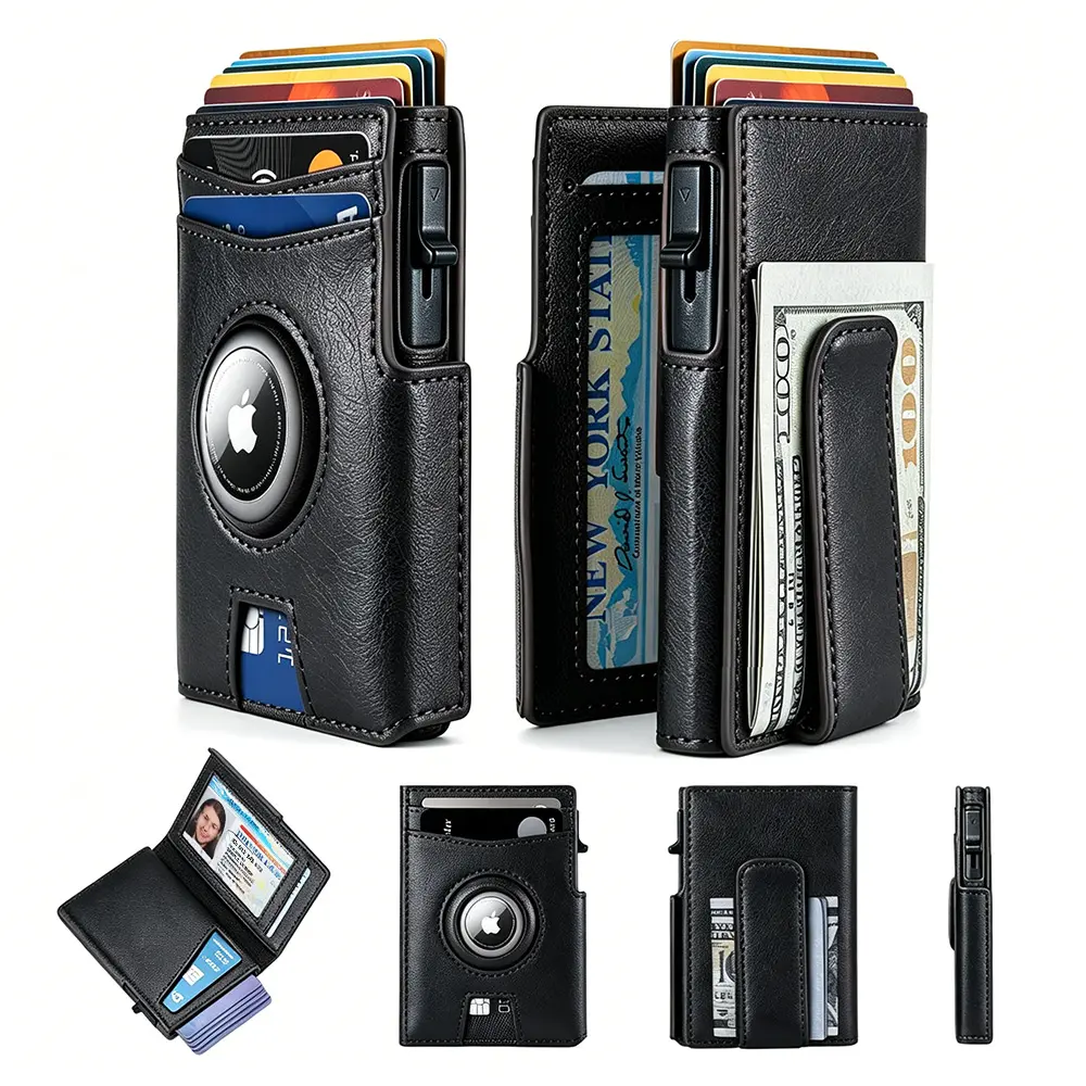 2026 New Men's Smart AirTag Wallet, Ultra-thin RFID-shielded aluminum pop-up wallet with bill holder and ID card window, holds 9-13 cards, front pocket wallet, a gift for dad, husband, or boyfriend (AirTag not included). sohochic backtoschool
