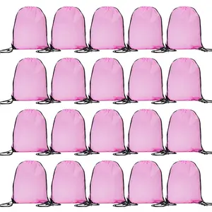 20 Pcs Drawstring Backpack Bulk Draw String Bags Cinch Polyester Bag for Gym Sport, Pink