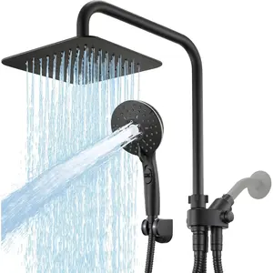 8" Dual Shower  Combo, High  Rainfall Shower  with Handheld, 6 Spray Settings Angle Adjustable Handheld Shower  with Pause, Height Adjustable, Matte Black