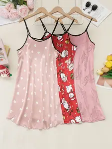 3pcs/Set Plus Size Women Heart Printed Pajama Set With Contrast Trim - Cute And Comfortable Sleepwear
