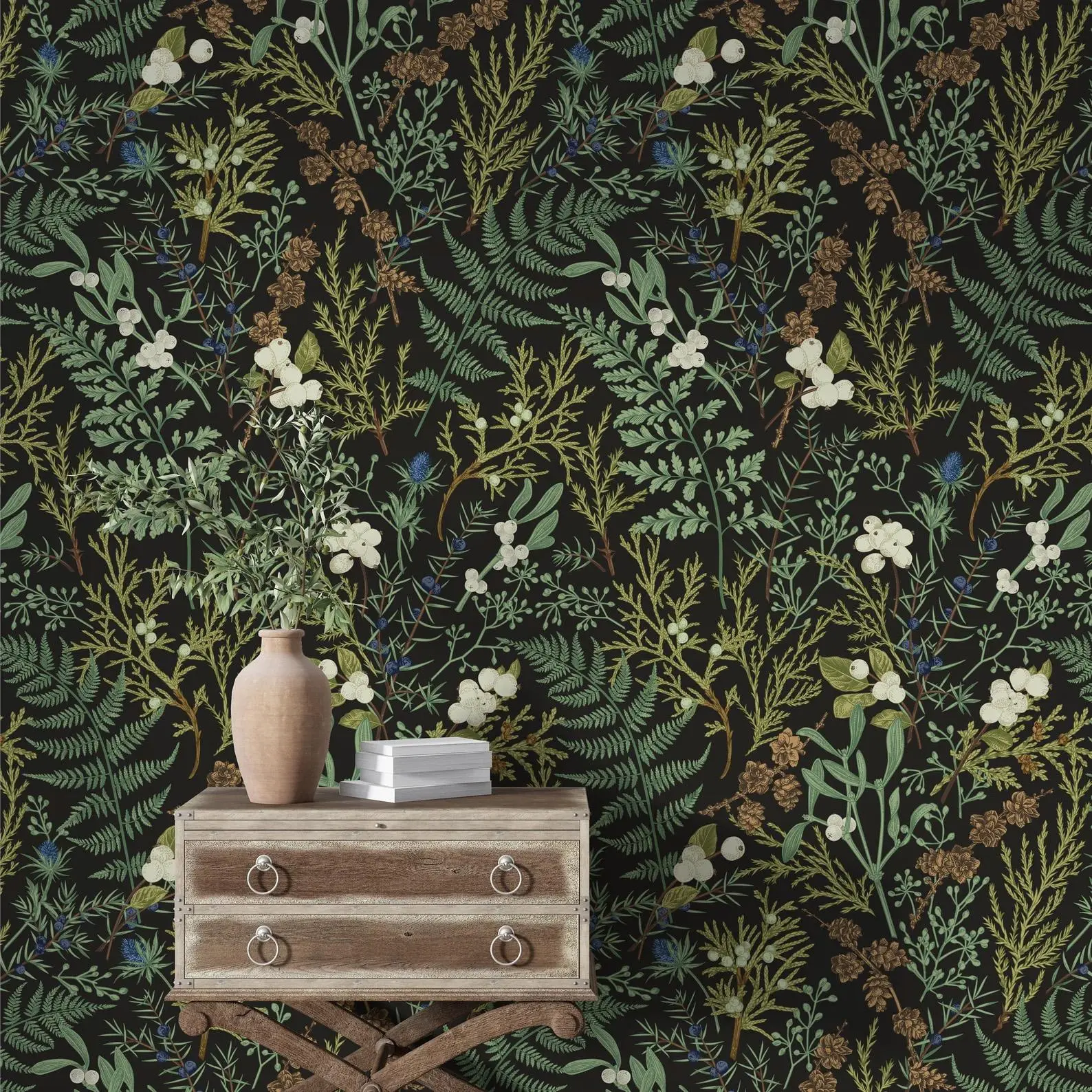 Retro Leaf & Flower Pattern Wallpaper, Self-adhesive Vintage Wallpaper, DIY Decorative Wallpaper For Home Living Room Bedroom Kitchen, Floral Wallpaper Peel and Stick