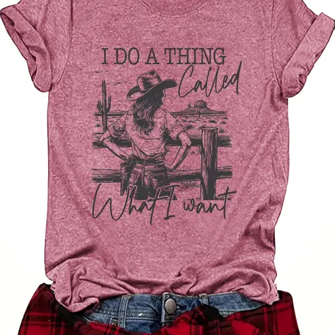 Women's Letter Print Round Neck Tee, Fashion Casual Crew Neck T-Shirt for Daily Holiday Vacation Outdoor Wear, Ladies Clothes for Summer