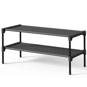 Kitsure Shoe Rack - Non-Woven Shoe Rack Shelf, Shoe Organizer for Closet, Entryway, Garage & Corridor, Stackable Shoe Shelves, 27.5" Wide - 2 Tier, Black