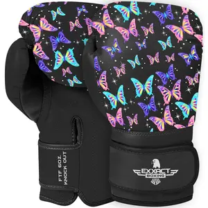 Exxact Sports Knockout Printed Youth Boxing Gloves for Kids (3-10 Years) with Padded Protection, Wrist Support, and Butterfly Design