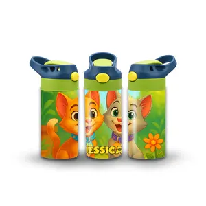 Kids Tumbler/Sippy Cup | Personalized Kids Kitty Tumbler | Custom Name Water Bottle with Cute Kitten Design | Fun Gift for Boys & Girls, School, Sports, Everyday Use
