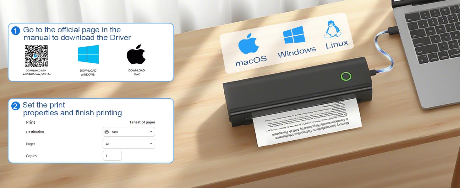 Portable Printers Wireless for Travel, N80 Wireless Thermal Printer Bluetooth Inkless Printer Support 8.5" X 11" US Letter & A4, Compatible with iOS, Android, Laptop Portable Printers Wireless for Travel, N80 Wireless Thermal Printer Bluetooth Inkless Printer Support 8.5" X 11" US Letter & A4, Compatible with iOS, Android, Laptop