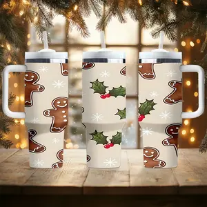 1pc 40oz Christmas water bottle, cartoon Christmas tree print stainless steel insulated water bottle, portable straw cup, mug, car mug, outdoor mug, travel mug - Valentine's Day gift, suitable for students going back to school (straw inside the cup)