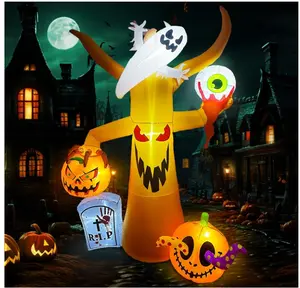 8FT Halloween Inflatables Tree with Ghost Pumpkins Eyeball Tombstone, Scary Inflatable Halloween Decor Outdoor with Built-in LED Lights, Halloween Blow Up Decorations for Yard Garden Lawn