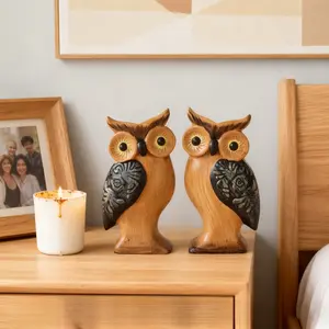Two-piece Set New Hand-painted Modern Minimalist Wooden Craft Owl Ornament Creative Animal Home Living Room Dining Room Decoration