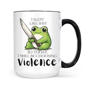 11 15 Oz Funny Drinkware I Sleep Like Shit So Today I Will Be Choosing Violence Mug, Kawaii Rude Trendy Frog Coffee Mug, Offensive Gift for Gen Z Millennials, Office Mug Sarcastic Gag Gift, Offensive Gag Gift for Friends