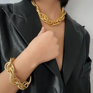 Women's Threaded, Length-Adjustable Wide Golden Chain Necklace with Artificial Gemstones - Gold Statement Chain, Daily Wear Jewelry Accessory