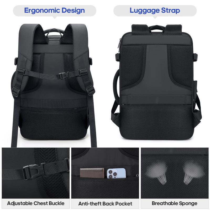 Bruno Cavalli Travel Backpack TSA Friendly 36L Expandable #18621 Black with 17" Laptop Compartment, USB Charging, Water Bottle Pocket, Anti-Theft, Waterproof, for Business, Travel, Outdoor