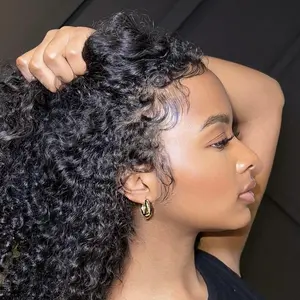 Uniky Hair Half Wig 250% Density Human Hair Jerry Curly 3 In 1 Seamless Flip Over Half Wigs With Drawstring Half Wigs for Women Human Hair Kinky Curly Glueless Human Hair Wigs Super Hair