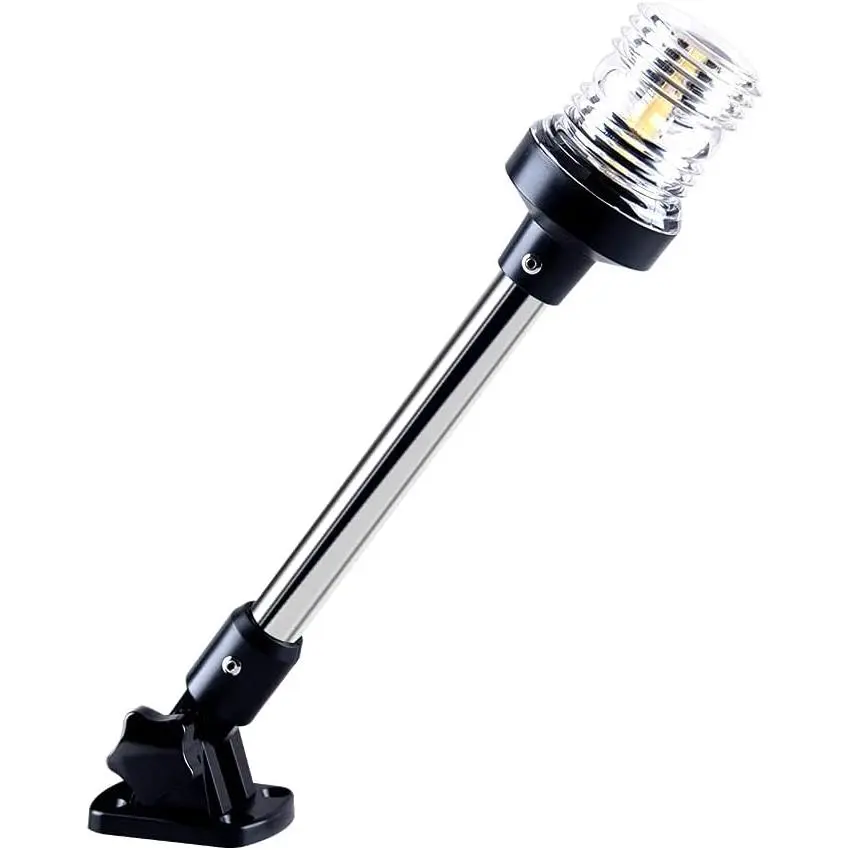 White LED Fold Down Boat Stern Light Boat Anchor Light for Pontoon and Fishing Boat (9")
