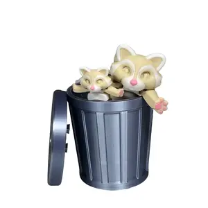 Articulated Mother and Child Racoons with Trashcan, 3D Printed Albino Racoons Trash Panda Stress Relief Racoon Toys