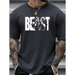 100% Pure Cotton, Fashionable Plus Size Men's T-Shirt, Unique Print Design - Comfortable Fabric, Machine Washable, Crew Neck - Suitable for All Seasons, PLUS SIZE