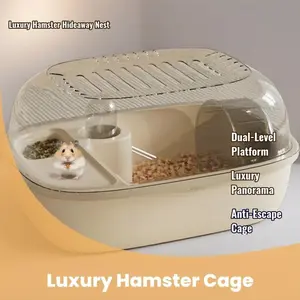 Luxury Panoramic Hamster Cage, Dual Layer Platform Mouse Hideaway, Anti-Escape Golden Hamster Nest, Comfortable Habitat for Pet Mice, Enclosure
