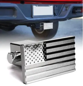 XPRITE Aluminum Trailer Hitch Cover, Heavy Duty 2 Inch Tow Rear Receivers Plug Covers, USA American U.S. Flag Metal Emblem Guard for Pickup Trucks Cars SUV, with Hitch Locks - Black, Sliver, Neo