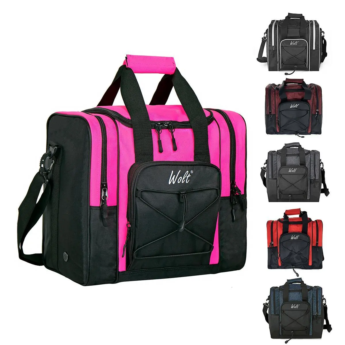 Wolt Bowling Bag for Single Ball - Single Ball Tote Bag with Padded Ball Holder, Fits Up to Mens Size 14, Includes Side Pockets & Front Pocket
