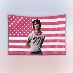 Sombr Pink USA Flag Tapestry, Indie Music Artist Wall Hanging Decor, Retro Aesthetic Art Banner, Bedroom Studio Wall Art, Gift for Fans